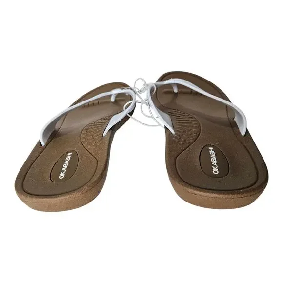 OKABASHI Breeze Women M 6.5 - 7.5 Supportive Thong Flip Flops Toffee & White NEW - Picture 2 of 7